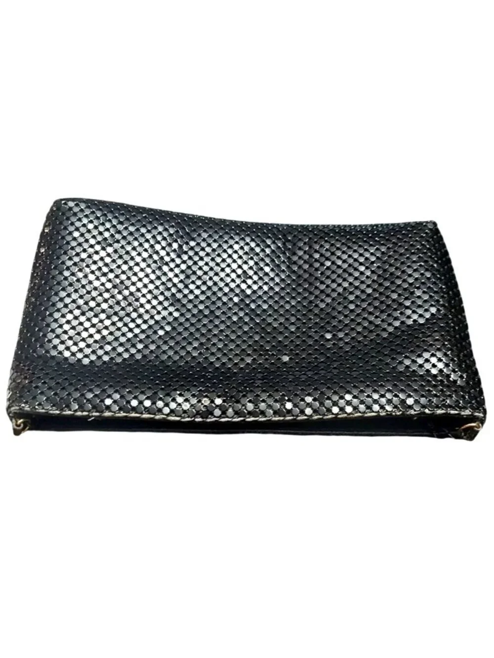 Marlo Black Mesh Metallic Evening Bag Purse Chain Strap Zip Closure Inner Pocket